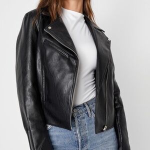 Lulus Wild Perfection Black Vegan Leather Moto Jacket - Size S